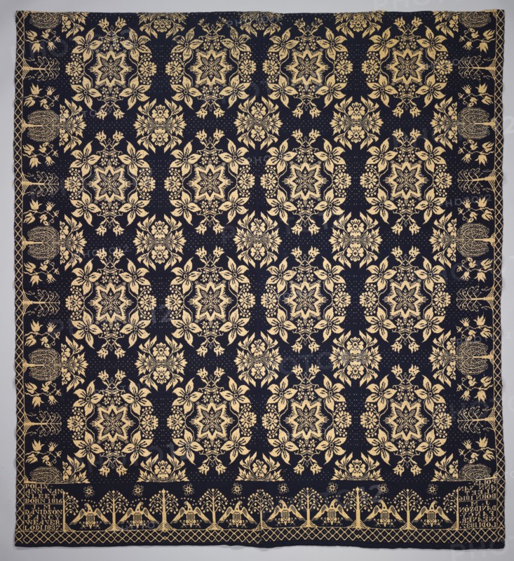 Coverlet, 1837. J.M. Davidson (American). Double weave; blue wool and white cotton; overall: 235 x 207 cm (92 1/2 x 81 1/2 in.).