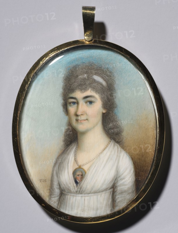 Portrait of a Woman Wearing a Miniature, c. 1780. Thomas Hazlehurst (British, c. 1740-c. 1821). Watercolor on ivory; overall: 7.5 x 6 cm (2 15/16 x 2 3/8 in.).