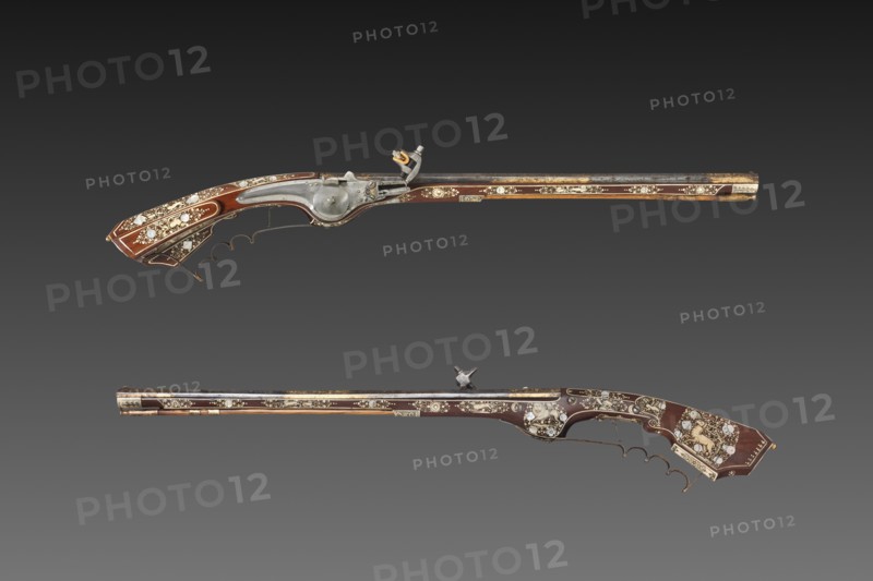Pair of Wheel-lock Petronels, c. 1630. Georg Kurland (Polish). Steel, gilding, and wood inlaid with elk horn, ivory, and mother-of-pearl; overall: 70.5 cm (27 3/4 in.)