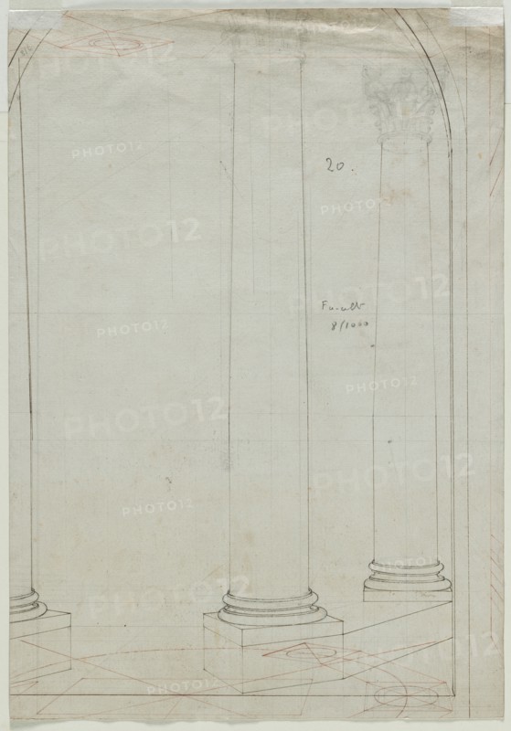 Architectural Drawing of Columns (verso), c. 1810-1820. Pietro Fancelli (Italian, 1764-1850). Pen and brown ink; sheet: 49.2 x 34.3 cm (19 3/8 x 13 1/2 in.).