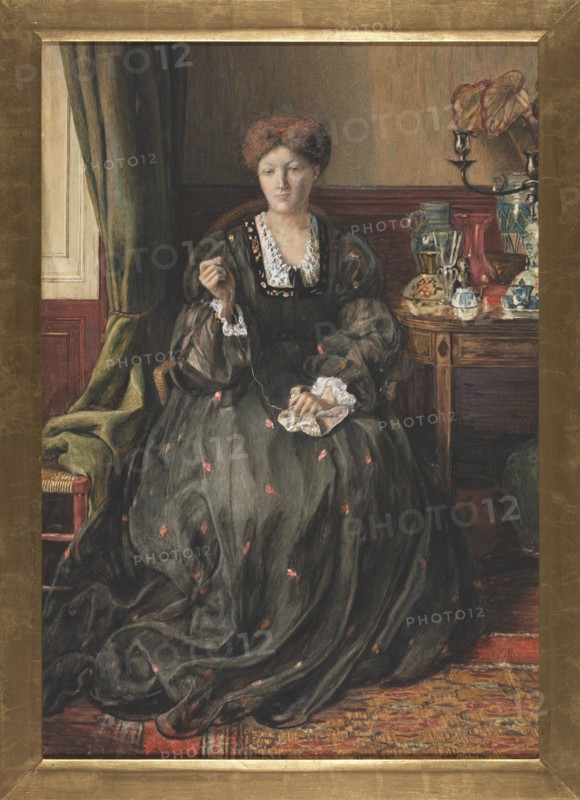 Thinking, Portrait of Emma Madox Brown, c. 1870. Catherine Madox Brown (British, 1850-1927). Watercolor and gouache on medium-weight wove paper; sight: 52.7 x 36.5 cm (20 3/4 x 14 3/8 in.).