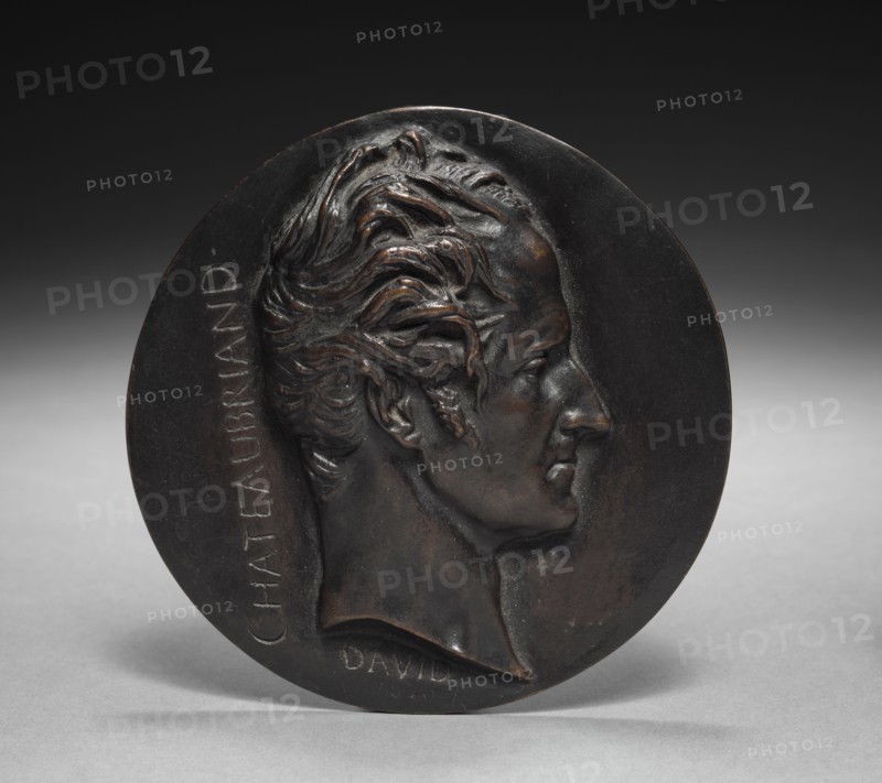 Chateaubriand, 1820. Pierre-Jean David d'Angers (French, 1788-1856). Bronze; overall: 13.3 x 13.2 x 2.2 cm (5 1/4 x 5 3/16 x 7/8 in.)