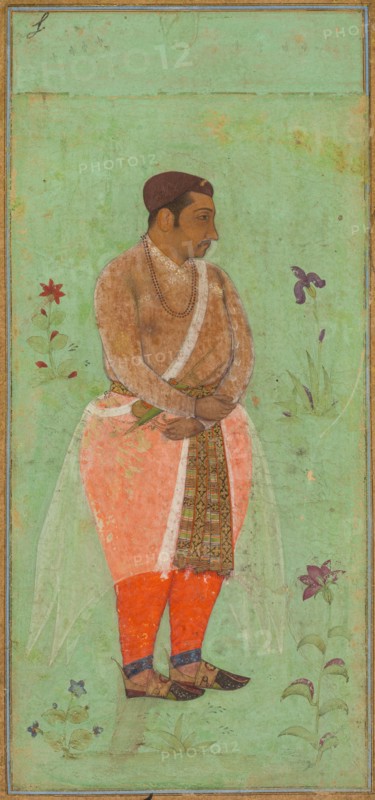 Portrait of Suraj Singh Rathor, Raja of Marwar and Maternal Uncle of Shah Jahan: A Page from the Prince Khurram Album, c. 1600. Attributed to Bishandas (Indian, active c. 1610–30). Opaque watercolor with gold on paper; page: 29.1 x 19 cm (11 7/16 x 7 1/2 in.).