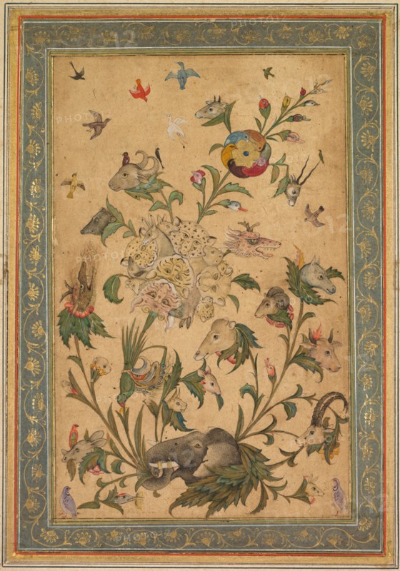A floral fantasy of animals and birds (Waq-waq), early 1600s. India, Mughal. Opaque watercolor and gold on paper; page: 37.6 x 26.6 cm (14 13/16 x 10 1/2 in.).