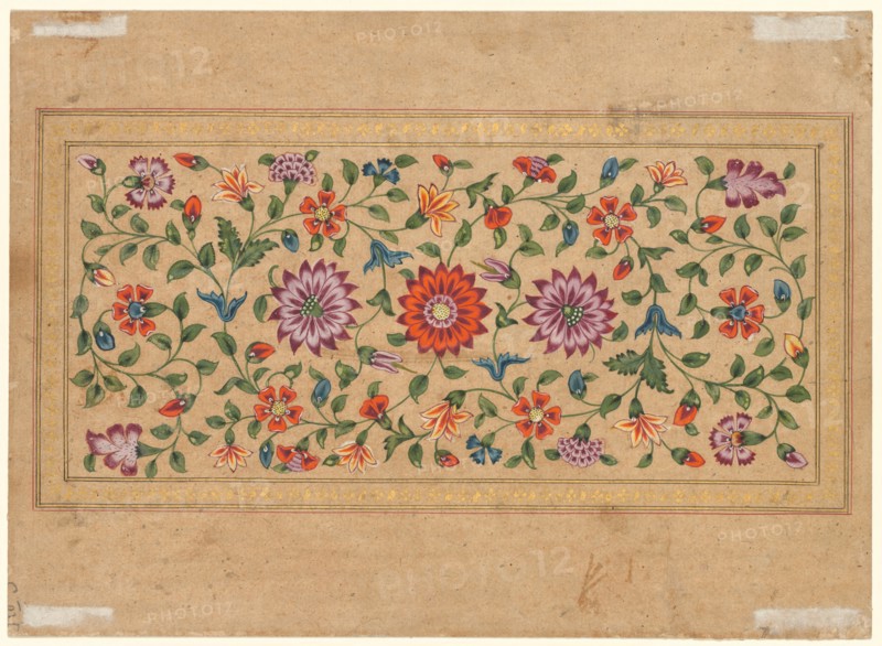 Scrolling Floral Vines, 1755. Fayzullah (Indian, active c. 1730–1765). Opaque watercolor with gold on paper (verso)