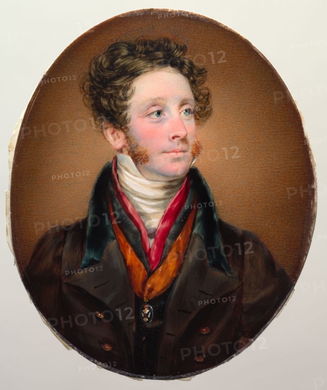Portrait of John Francis Miller Erskine, Earl of Mar and Earl of Kellie, 1825. Kenneth Macleay (Scottish, 1802-1878). Watercolor on ivory; framed: 14.8 x 12.8 cm (5 13/16 x 5 1/16 in.); overall: 10 x 8 cm (3 15/16 x 3 1/8 in.).