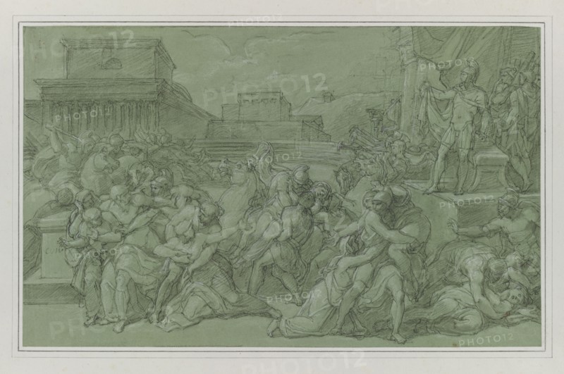 Rape of the Sabines, c. 1820. Vincenzo Camuccini (Italian, 1771-1844). Black chalk with white heightening; sheet: 24.2 x 39.3 cm (9 1/2 x 15 1/2 in.); mounted: 33.2 x 46.8 cm (13 1/16 x 18 7/16 in.).