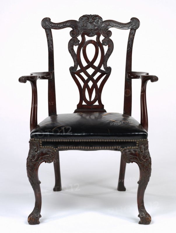 Armchair, c. 1875-1880. America, New York, 19th century. Mahogany, leather; overall: 97 x 68 x 60 cm (38 3/16 x 26 3/4 x 23 5/8 in.).