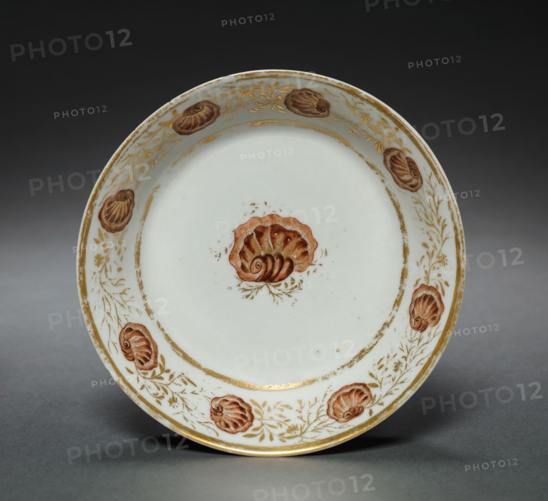 Saucer from Oliver Wolcott, Jr. Tea Service, 1785-1805. Chinese Export porcelain, late 18th-early 19th century. Porcelain, sepia enamel, gold leaf; overall: 3 x 13 cm (1 3/16 x 5 1/8 in.).
