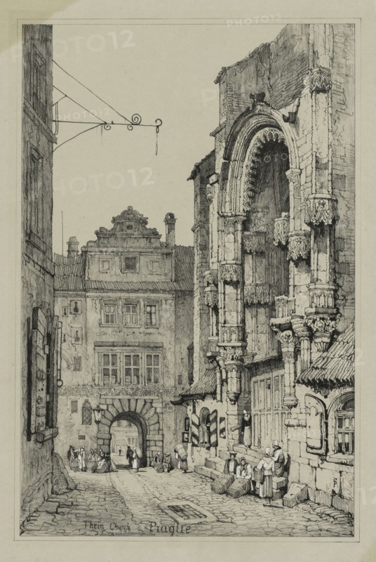 Facisimilies of Sketches made in Flanders and Germany: Thein Church, Prague, 1833. Samuel Prout (British, 1783-1852). Lithograph; sheet: 54.2 x 36.9 cm (21 5/16 x 14 1/2 in.); image: 41.5 x 27.4 cm (16 5/16 x 10 13/16 in.)