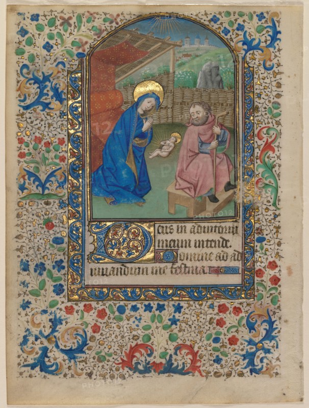 Leaf from a Book of Hours: The Nativity (recto) and Text (verso), c. 1430. Northeastern France, 15th century. Ink, tempera and gold on vellum; leaf: 17 x 12.5 cm (6 11/16 x 4 15/16 in.)