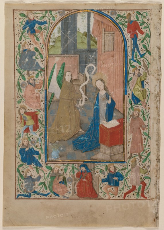 Leaf from a Book of Hours: The Annunciation (recto), 1470s. Flanders, Ghent (?), 15th century. Ink, tempera and gold on vellum; leaf: 17.9 x 12.5 cm (7 1/16 x 4 15/16 in.)