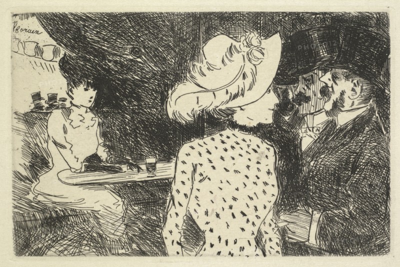 Cafe Scene (descriptive), 1880-1886. Jean Louis Forain (French, 1852-1931). Etching; sheet: 17.8 x 25.3 cm (7 x 9 15/16 in.); platemark: 9.8 x 14.9 cm (3 7/8 x 5 7/8 in.).
