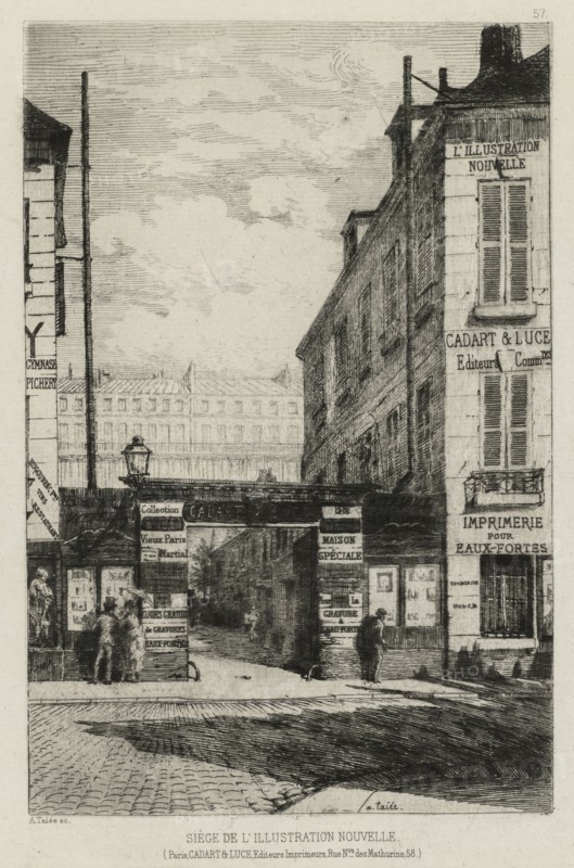 Siege de l'illustration Nouvelle. Alfred Taiée (French, 1820-1880), Cadart & Luce, Paris. Etching; sheet: 49.6 x 31.6 cm (19 1/2 x 12 7/16 in.); image: 23.7 x 15.7 cm (9 5/16 x 6 3/16 in.).