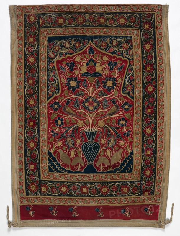 Royal Round Tent made for Muhammad Shah (wall panel with one panel B), 1834-1848. Iran, Rasht, Qajar period (1779-1925). Resht work; wool with silk embroidery (chain stitch); overall: 166.1 x 119.4 cm (65 3/8 x 47 in.)