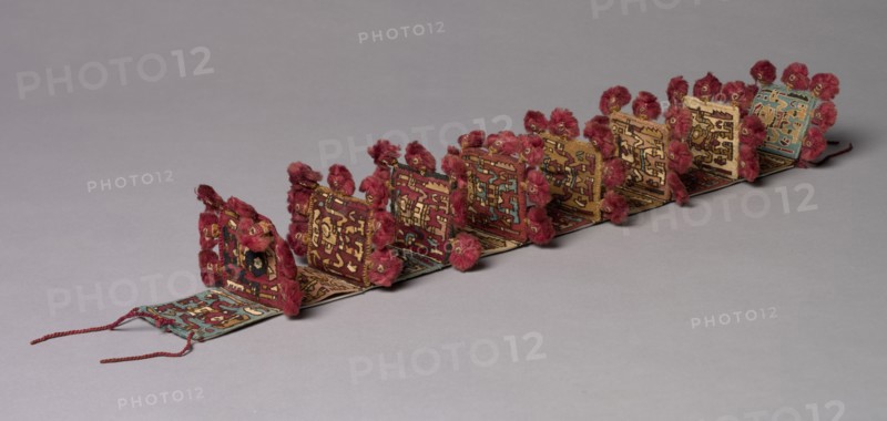 Band (Headband?), c. 650-850. Central Andes, Moche-Wari Style, mid-7th to mid-9th century. Camelid fiber (alpaca; weft) and cotton (warp); tapestry weave; overall: 59.4 x 10.8 x 8.3 cm (23 3/8 x 4 1/4 x 3 1/4 in.)