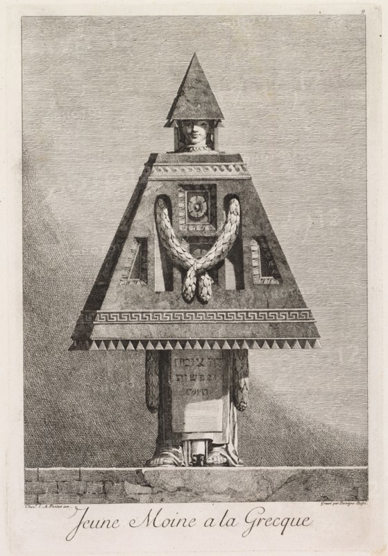 Mascarade à la Grecque: Jeune moine à la Grecque (Plate 9) , 1771. Benigno Bossi (Italian, 1727-1792). Etching