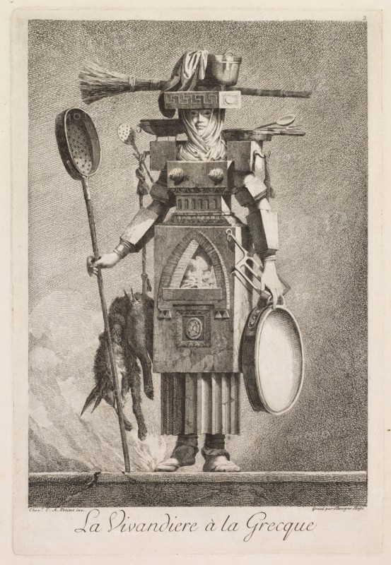 Mascarade à la Grecque: La Vivandière à la Grecque (Plate 2), 1771. Benigno Bossi (Italian, 1727-1792), Ennemond-Alexander Petitot (French, 1727-1792). Etching
