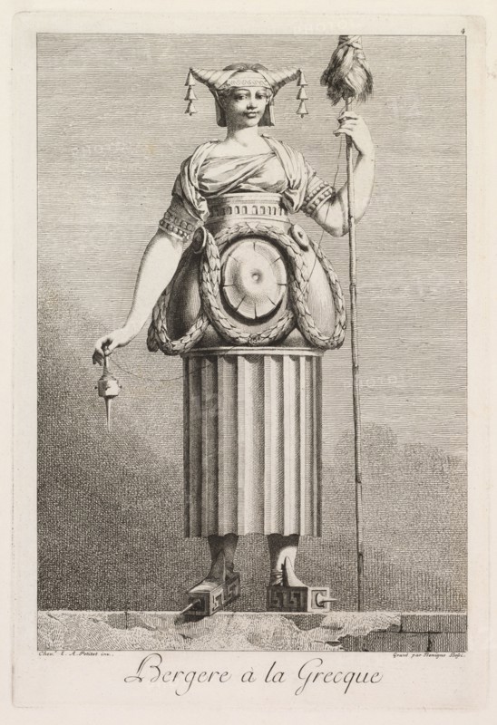 Mascarade à la Grecque: Bergère à la Grecque (Plate 4), 1771. Benigno Bossi (Italian, 1727-1792). Etching