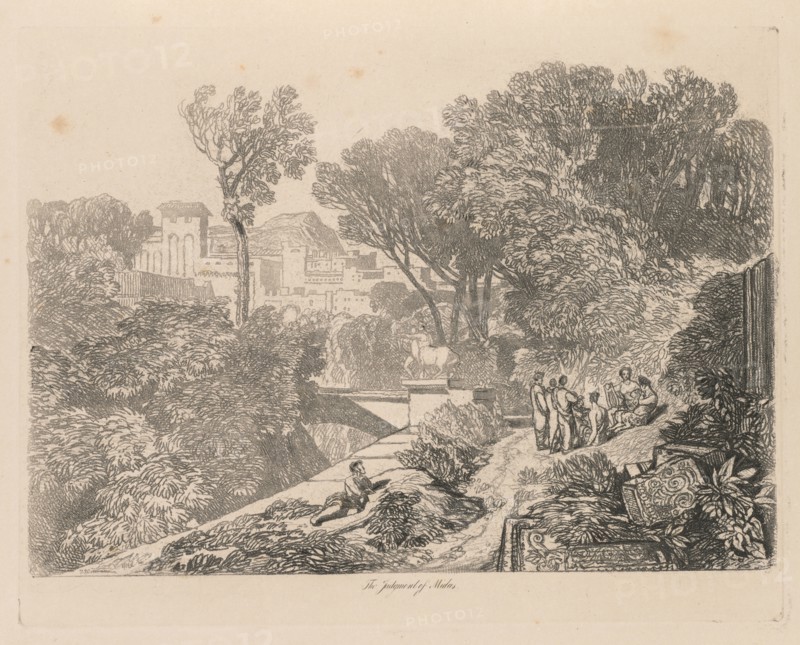 Liber Studiorum: Plate 6, The Judgment of Midas, 1838. John Sell Cotman (British, 1782-1842). Softground etching, from a bound volume containing 48 plates; sheet: 32 x 49.6 cm (12 5/8 x 19 1/2 in.); platemark: 19.8 x 25.2 cm (7 13/16 x 9 15/16 in.).