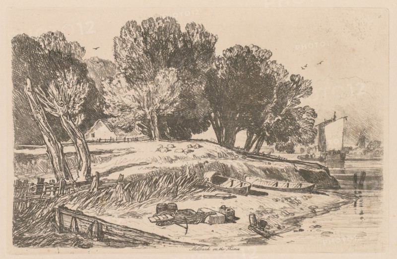 Liber Studiorum: Plate 8, Millbank on the Thames, 1838. John Sell Cotman (British, 1782-1842). Softground etching, from a bound volume containing 48 plates; sheet: 32 x 49.7 cm (12 5/8 x 19 9/16 in.); platemark: 16.3 x 25.3 cm (6 7/16 x 9 15/16 in.).