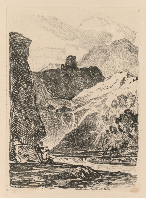 Liber Studiorum: Plate 12, Dolbadern Castle, Llanberris Lake, North Wales, 1838. John Sell Cotman (British, 1782-1842). Softground etching, from a bound volume containing 48 plates; sheet: 49.6 x 32 cm (19 1/2 x 12 5/8 in.); platemark: 17.5 x 12.7 cm (6 7/8 x 5 in.).