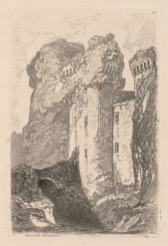 Liber Studiorum: Plate 24, Ragland Castle, Monmouthshire, 1838. John Sell Cotman (British, 1782-1842). Softground etching, from a bound volume containing 48 plates; sheet: 49.6 x 32 cm (19 1/2 x 12 5/8 in.); platemark: 18.7 x 12.5 cm (7 3/8 x 4 15/16 in.).