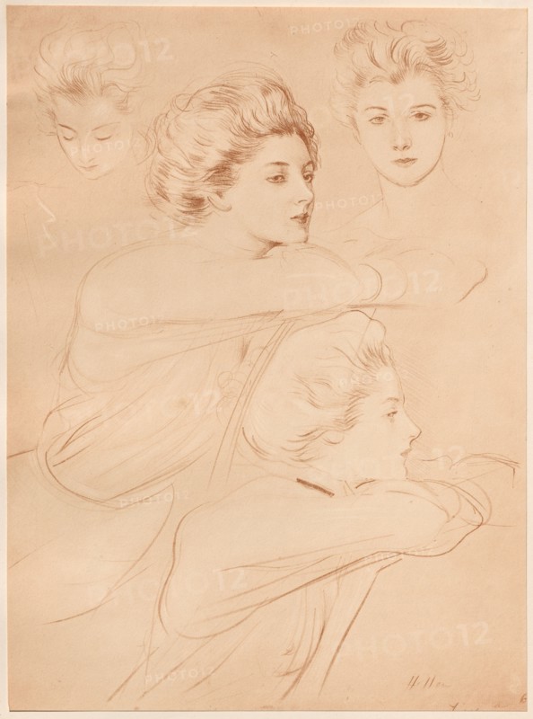 L'Estampe Moderne: Parisienne: Parisienne, 1898. Paul César Helleu (French, 1859-1927), Imprimerie Champenois. Color lithograph from bound volume containing 50 lithographs, each with a tissue paper guard; sheet: 32.2 x 23.8 cm (12 11/16 x 9 3/8 in.); image: 32.2 x 23.8 cm (12 11/16 x 9 3/8 in.); secondary support: 40 x 30.5 cm (15 3/4 x 12 in.).