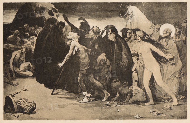 L'Estampe Moderne: Le Chemin de la Mort, 1899. Eugène Trigoulet (French, 1867-1910), Imprimerie Champenois. Color lithograph from bound volume containing 50 lithographs, each with a tissue paper guard; sheet: 40.1 x 30.6 cm (15 13/16 x 12 1/16 in.); image: 22.3 x 34.9 cm (8 3/4 x 13 3/4 in.).