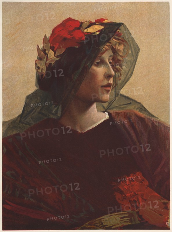 L'Estampe Moderne: Impéria: Impéria. Alfred-Pierre Agache (French, 1843-1915), Imprimerie Champenois. Color lithograph from bound volume containing 50 lithographs, each with a tissue paper guard; sheet: 40.1 x 30.6 cm (15 13/16 x 12 1/16 in.); image: 33.7 x 24.8 cm (13 1/4 x 9 3/4 in.)