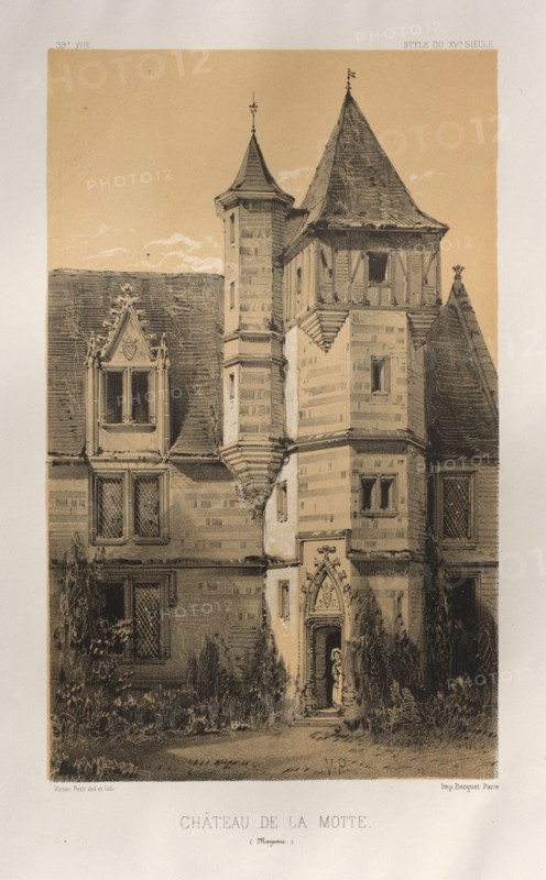 Architecture Pittoresque ou Monuments des xveme. Et xvieme. Siecles: Chateaux De France des XV et XVI Siecles: Pl. 39, Château De La Motte (Mayenne), 1860. Victor Petit (French, 1817-1874), Charles Boivin (publisher and editor); Lith de Godard a Paris (printer). Lithograph with tint stone, from portfolio of 100 lithographs with tint stone; sheet: 35.8 x 27.4 cm (14 1/8 x 10 13/16 in.); image: 23 x 14.1 cm (9 1/16 x 5 9/16 in.)