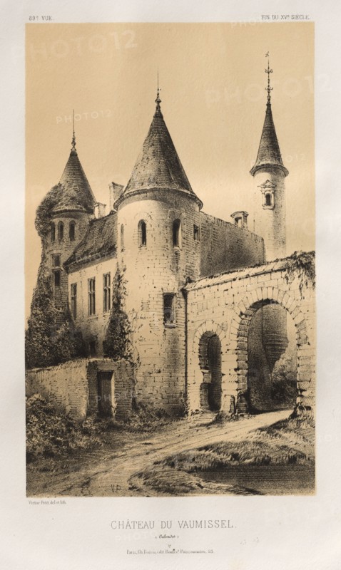 Architecture Pittoresque ou Monuments des XVeme. Et XVIeme. Siecles: Chateaux de France des XV et XVI Siecles: Pl. 89, Château du Vaumissel (Calvados), 1860. Victor Petit (French, 1817-1874), Charles Boivin (publisher and editor); Lith de Godard a Paris (printer). Lithograph with tint stone, from portfolio of 100 lithographs with tint stone; sheet: 35.6 x 27.3 cm (14 x 10 3/4 in.); image: 22.9 x 13.9 cm (9 x 5 1/2 in.)
