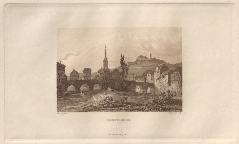 Das Malerische und Romantische Rheinland: Creutznach, 1928. Henry Winkles (British, 1801-1900), after Theodor Verhas (German, 1811-1872), Kurt Schroeder. Etching in brown; sheet: 24.1 x 32.6 cm (9 1/2 x 12 13/16 in.); platemark: 16.2 x 27.1 cm (6 3/8 x 10 11/16 in.).