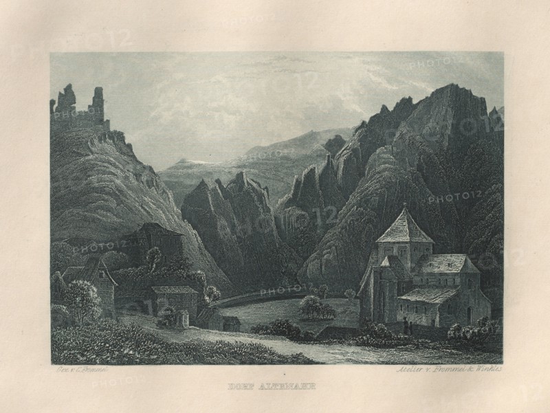 Das Malerische und Romantische Rheinland: Dorf Altenahr, 1928. Henry Winkles (British, 1801-1900), after Theodor Verhas (German, 1811-1872), Kurt Schroeder. Etching in blue; sheet: 24.5 x 32.7 cm (9 5/8 x 12 7/8 in.); platemark: 16.8 x 24.1 cm (6 5/8 x 9 1/2 in.)