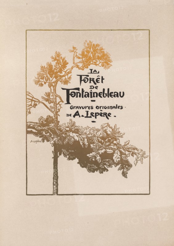 Fontainebleau Forest: Cover (La Forêt de Fontainebleau), 1890. Auguste Louis Lepère (French, 1849-1918), A. Desmoulins, Published in Revue Illustrée, 1887-90. Wood engraving from bound volume of 34 ; sheet: 43.9 x 33.1 cm (17 5/16 x 13 1/16 in.); image: 29.1 x 21.8 cm (11 7/16 x 8 9/16 in.)