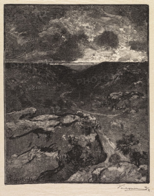 Fontainebleau Forest: Franchard Valley (La Forêt de Fontainebleau: La Vallée de Franchard), 1890. Auguste Louis Lepère (French, 1849-1918), A. Desmoulins, Published in Revue Illustrée, 1887-90. Wood engraving from bound volume of 34 ; image: 19.5 x 15.8 cm (7 11/16 x 6 1/4 in.)
