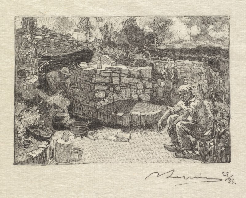 Fontainebleau Forest: Quarryman's Lodge (La Forêt de Fontainebleau: Une loge de carrier), 1890. Auguste Louis Lepère (French, 1849-1918), A. Desmoulins, Published in Revue Illustrée, 1887-90. Wood engraving from bound volume of 34 ; image: 5.6 x 8.2 cm (2 3/16 x 3 1/4 in.).
