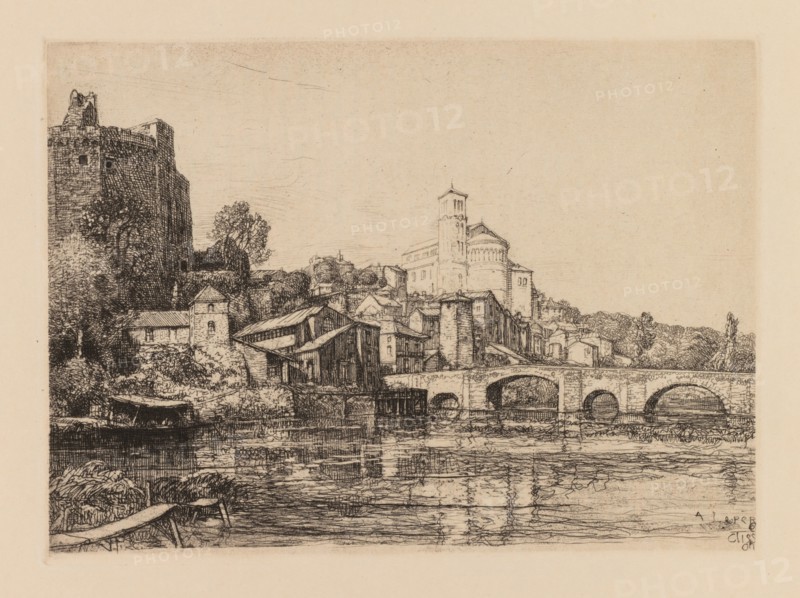 Auguste Lepère: Clisson (Loire-Maritime), 1909. Auguste Louis Lepère (French, 1849-1918). Etching, from bound volume with seven etchings; sheet: 22.7 x 30.4 cm (8 15/16 x 11 15/16 in.); platemark: 14.6 x 20.3 cm (5 3/4 x 8 in.).