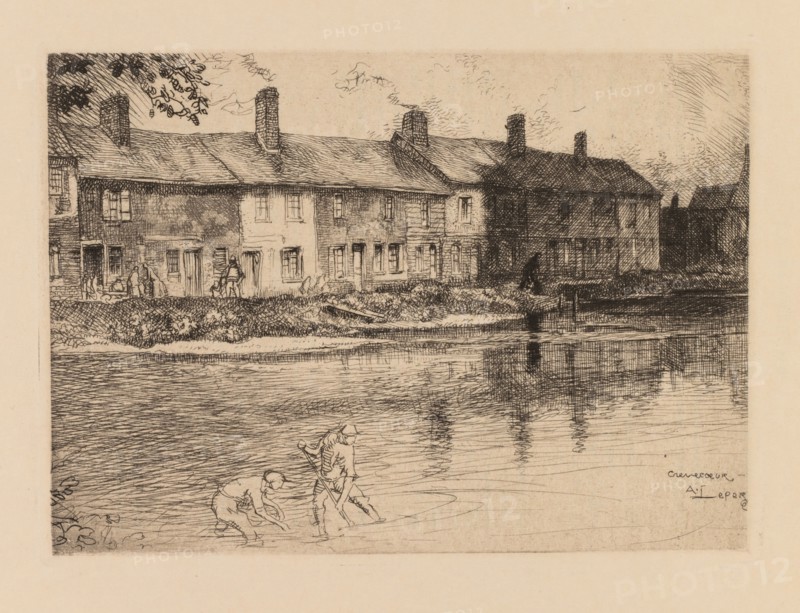 Auguste Lepère: La mare de la prairie à Crèvecoeur (Picardie). Auguste Louis Lepère (French, 1849-1918). Etching, from bound volume with seven etchings; sheet: 22.6 x 31 cm (8 7/8 x 12 3/16 in.); platemark: 14.7 x 20.5 cm (5 13/16 x 8 1/16 in.).