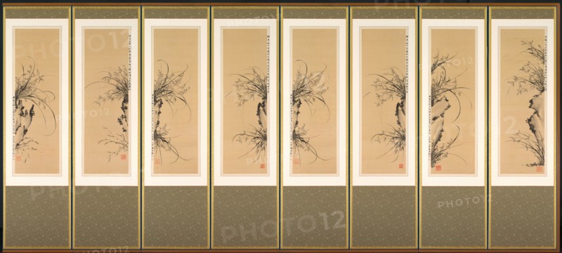 Orchids and Rocks, 1897-98. Yi Ha-eung (Korean, 1820-1898). Eight-panel folding screen; ink on silk; overall: 185 x 52.6 cm (72 13/16 x 20 11/16 in.); each panel: 111.9 x 1.5 cm (44 1/16 x 9/16 in.).