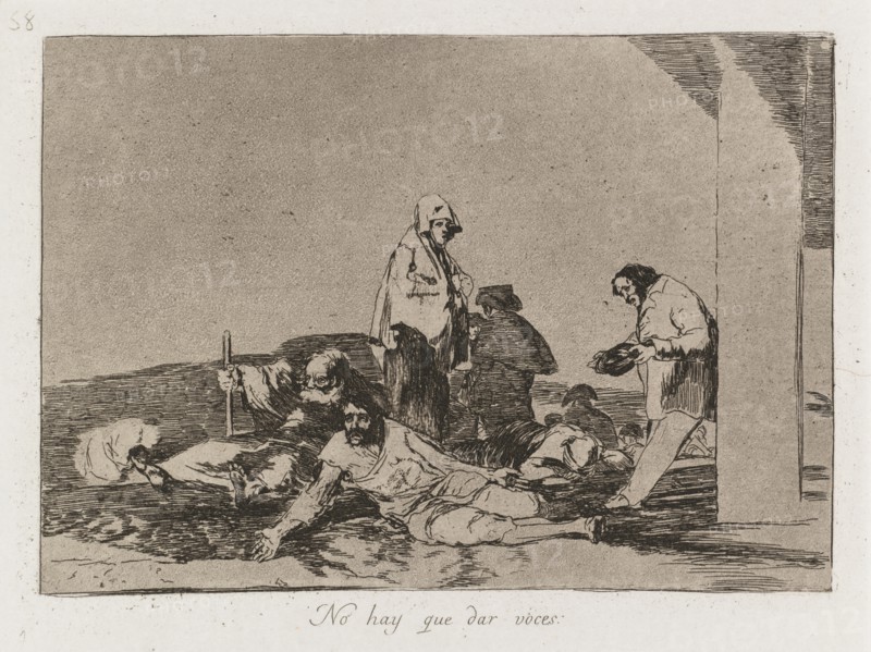 Disasters of War: Pl. 58, It is no use shouting , 1810-1813. Francisco de Goya (Spanish, 1746-1828), Real Academia. Etching and aquatint; sheet: 25.1 x 34.1 cm (9 7/8 x 13 7/16 in.); platemark: 15.2 x 20.5 cm (6 x 8 1/16 in.); to borderline: 12.7 x 18.1 cm (5 x 7 1/8 in.).