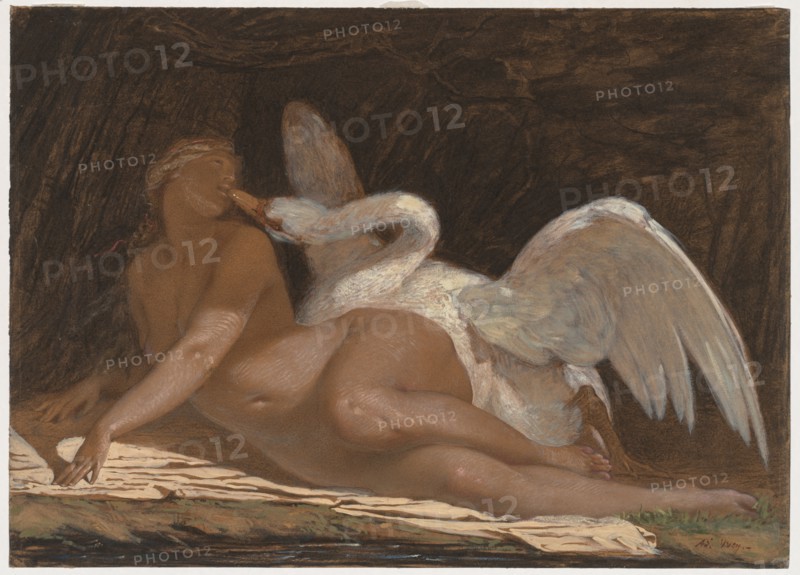 Leda and the Swan. Adolphe Yvon (French, 1817-1893). Charcoal and gouache with touches of pastel ; sheet: 39.7 x 54.5 cm (15 5/8 x 21 7/16 in.).
