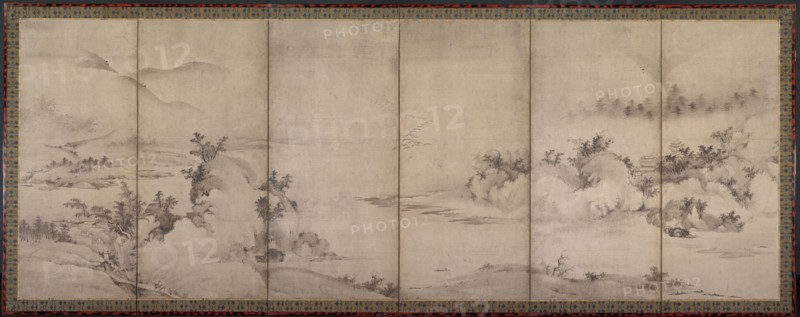 Landscape, 1500s. Japan, Muromachi period (1392-1573). Six-panel folding screen; ink on paper; painting: 129.5 x 350.8 cm (51 x 138 1/8 in.); framed: 145.5 x 366.8 x 62.5 cm (57 5/16 x 144 7/16 x 24 5/8 in.).