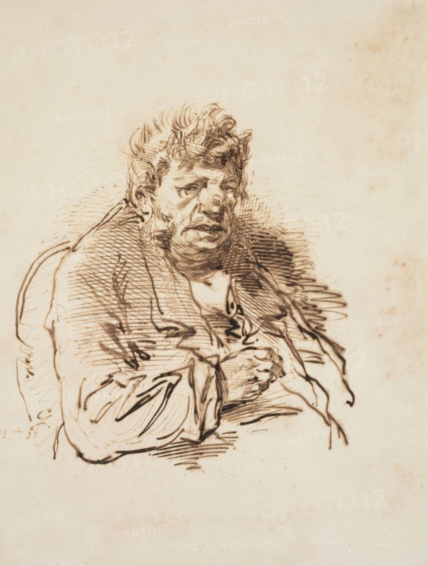 Head of an Old Man, 1858. Paul Gavarni (French, 1804-1866). Brown ink; sheet: 27 x 20.7 cm (10 5/8 x 8 1/8 in.).