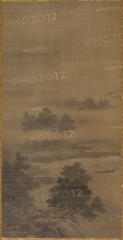 Landscape, late 1500s-early 1600s. Japan, Momoyama (1573-1615) or early Edo (1615-1868) period. Hanging scroll, ink and color on silk; painting: 143.6 x 72.7 cm (56 9/16 x 28 5/8 in.); mounted: 251.1 x 90.3 cm (98 7/8 x 35 9/16 in.).