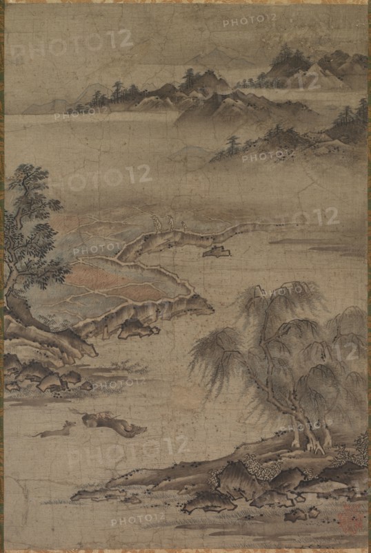 Farming and Herding Buffalo in Summer, mid- to late 1500s. Kano Joshin (Hideyori) (Japanese, active c. 1540). Hanging scroll; ink and light color on paper; mounted: 137.5 x 47.3 cm (54 1/8 x 18 5/8 in.).