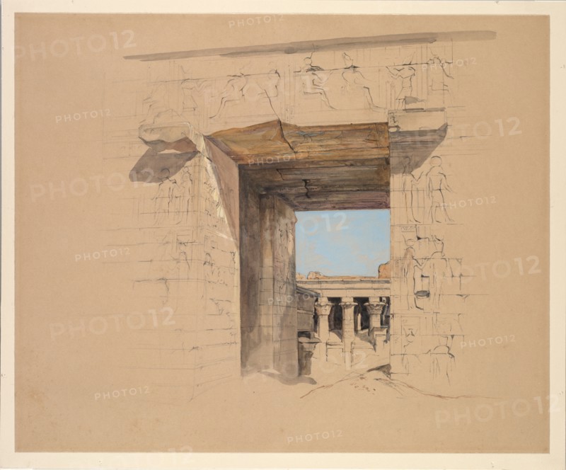 The Temple of Edfu: The Door of the Pylon, 1850. John Frederick Lewis (British, 1805-1876). Watercolor (wash and point of brush work) and gouache and graphite