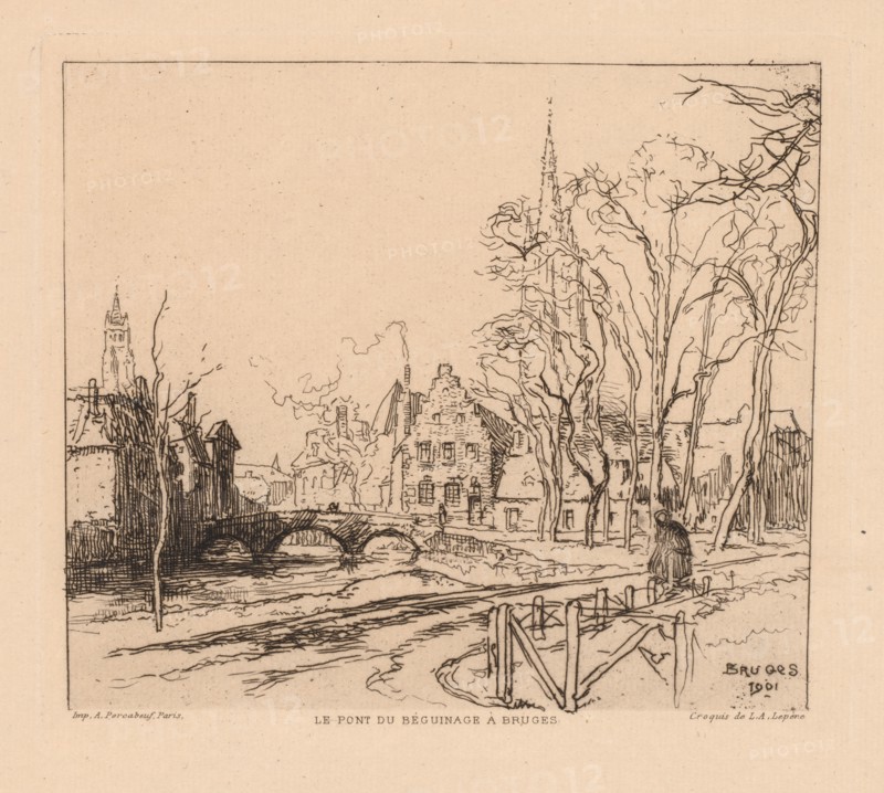 The Béguinage Bridge in Bruges (La Pont du Beguinage à Bruges), 1901. Auguste Louis Lepère (French, 1849-1918). Etching