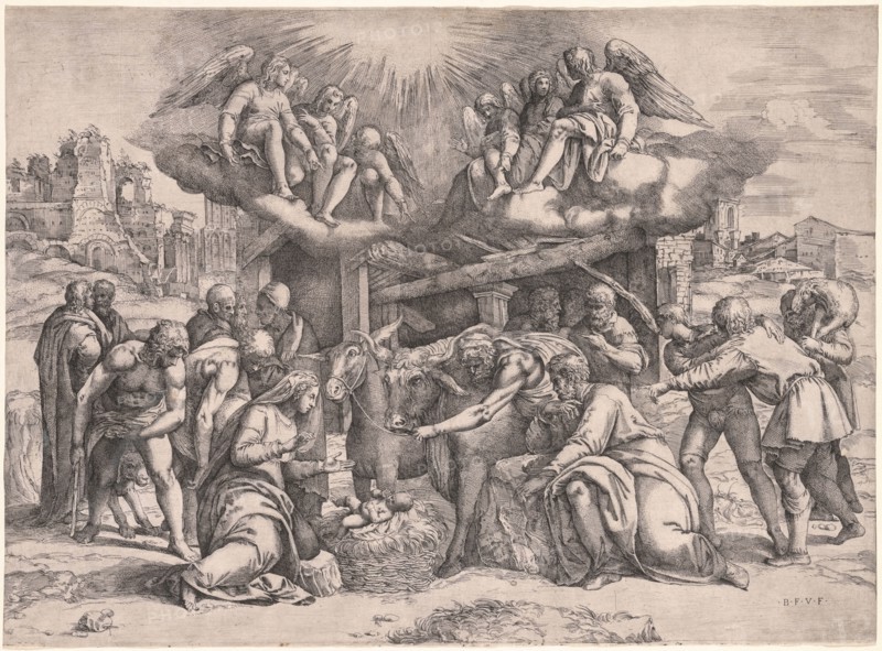 The Adoration of the Shepherds, c. 1552. Battista Franco (Italian, c. 1510-1561). Etching and engraving; platemark: 37.5 x 51 cm (14 3/4 x 20 1/16 in.)