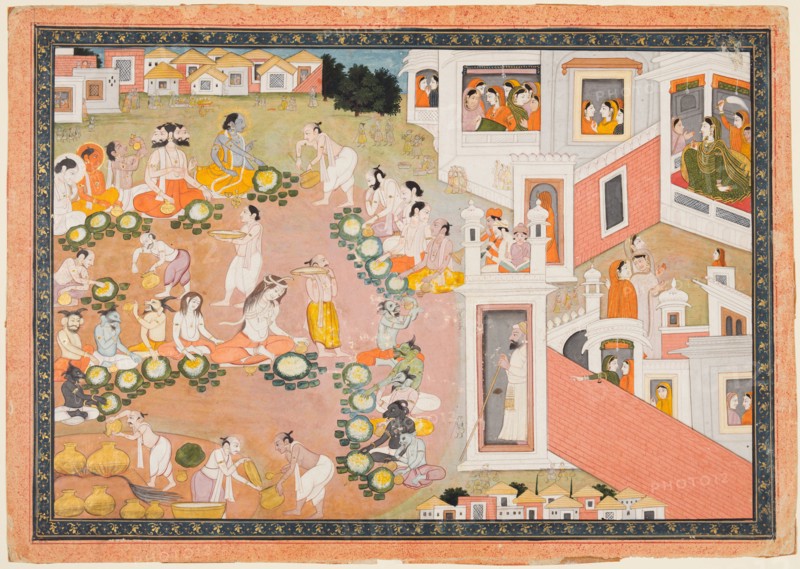 A Feast for the Gods, c. 1810. India, Kangra. Color on paper; page: 28 x 29.4 cm (11 x 11 9/16 in.).